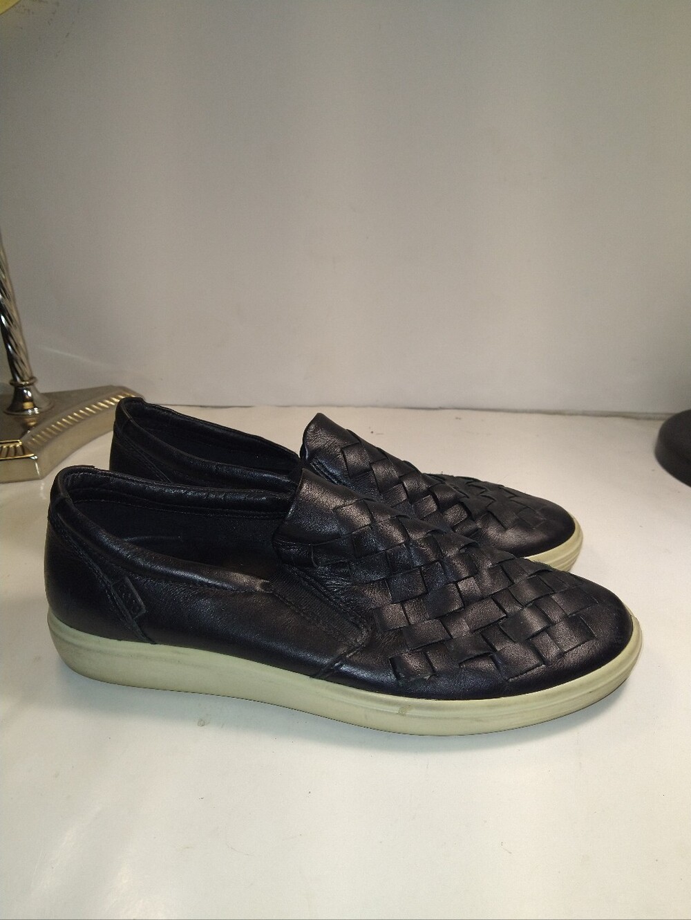 Ecco Soft 7 Woven Black Slip On Sneakers Shoes Women's sz 11(42).